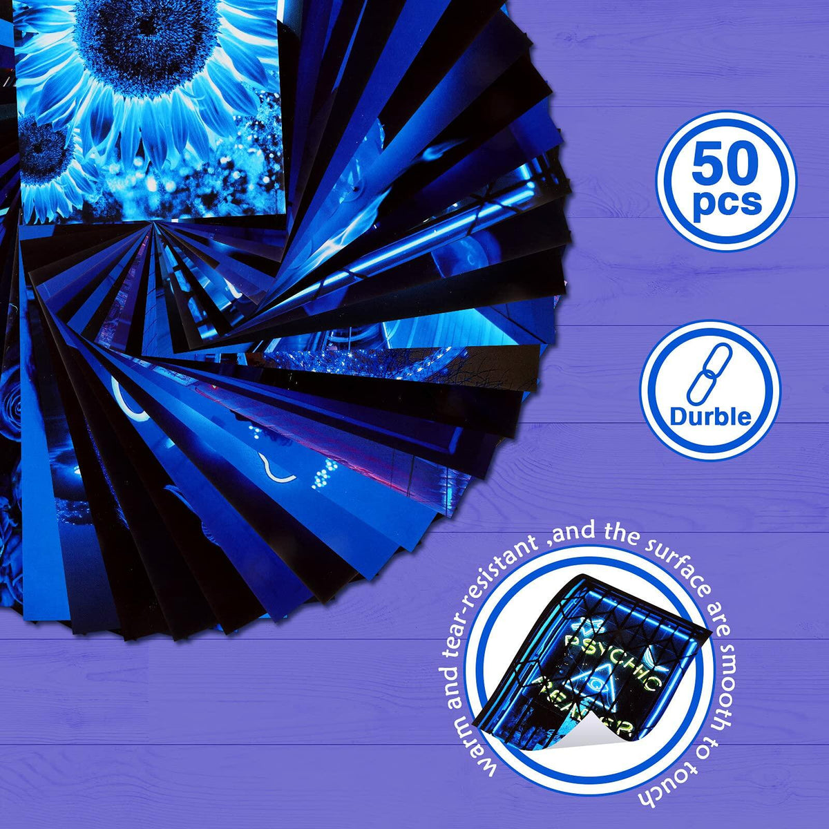 Ctosree 50 Pcs Blue Neon Wall Collage Kit 4x6 Inches Indie Room Decor