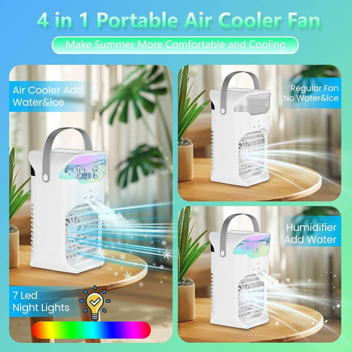 iFTY Portable AC Unit w/Remote 1.5L Tank 3 Speeds 7 Night Light White