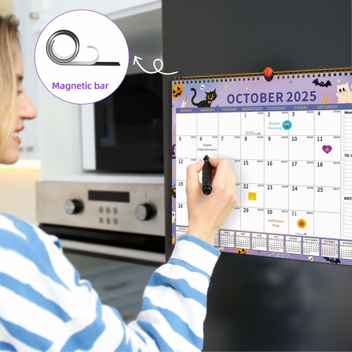 EYROZILL 2025 Wall Calendar Planner Hanging Spiral Bound Magnetic Pet 15x12