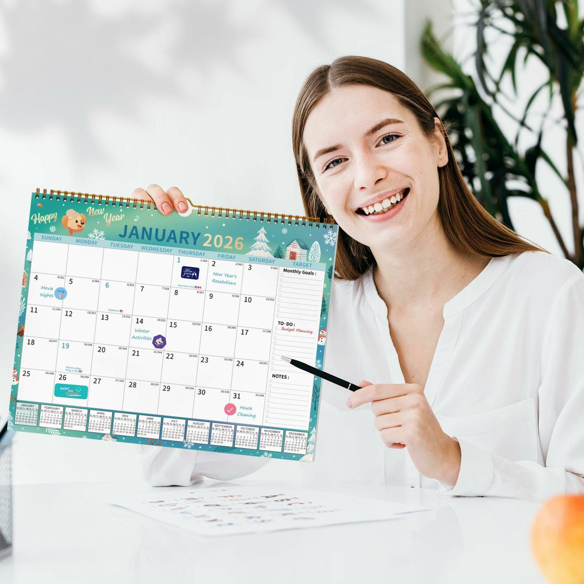 EYROZILL 2025 Wall Calendar Planner Hanging Spiral Bound Magnetic Pet 15x12