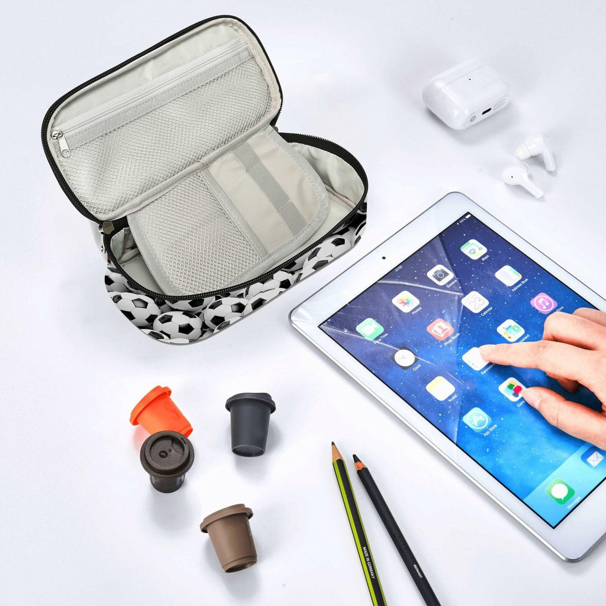 Soccer Pen Holder Case Multifunction Storage Pouch with Zipper Large Capacity