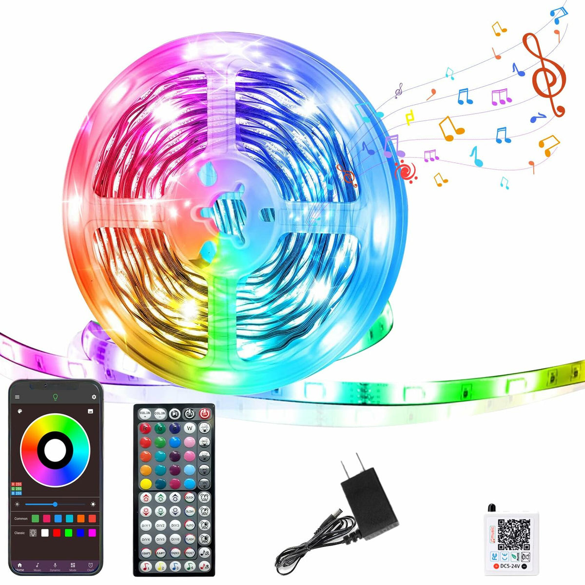 GANZQH RGB Strip Lights 15.3FT USB Powered Smart App Remote Control Multicolor