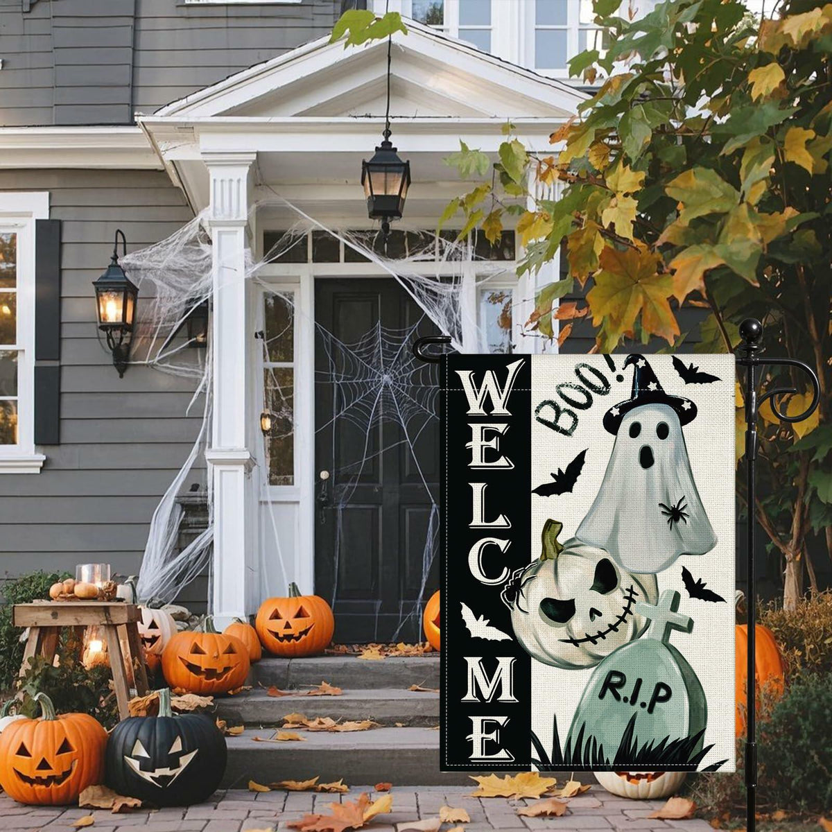 Artscope Halloween Ghost Pumpkin Tombstone Garden Flag 12x18 Inch