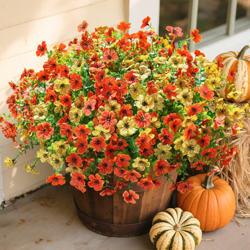 florisso Artificial Fall Mums Outdoor Decoration Orange Yellow 12 Bundles