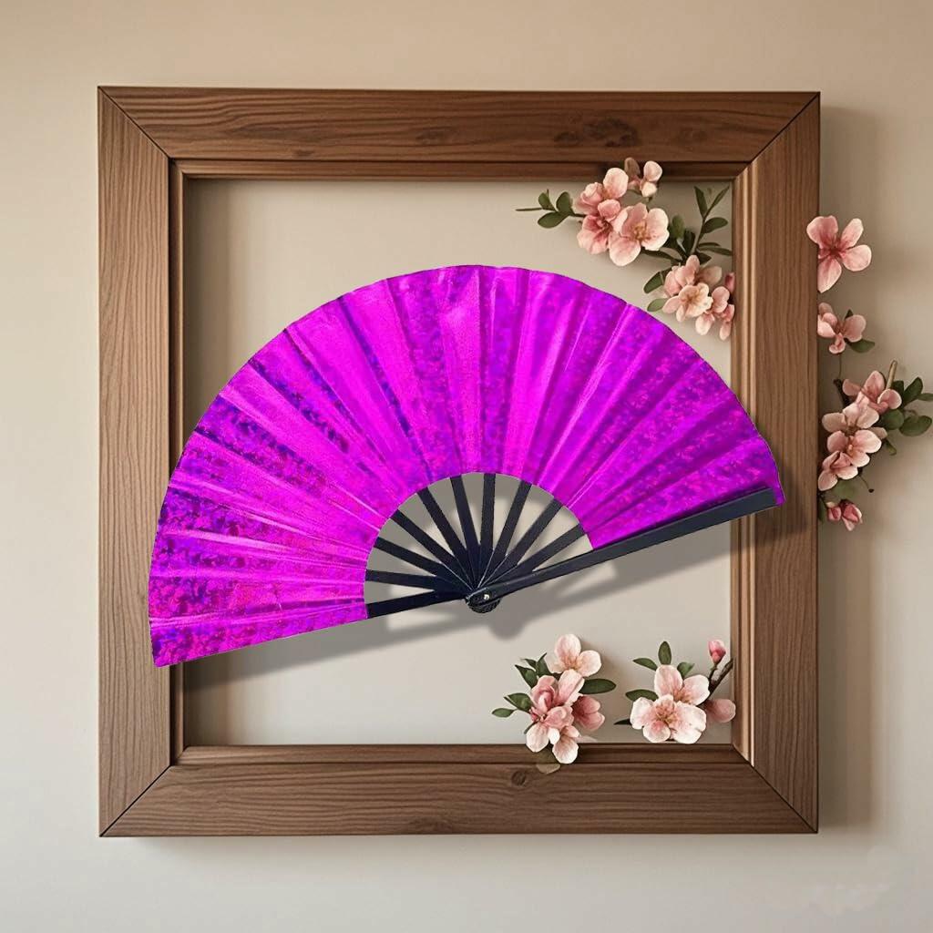 Grombolar Upgraded Hand Fan Foldable Line Dance Popping 13in Flashing Rose Red