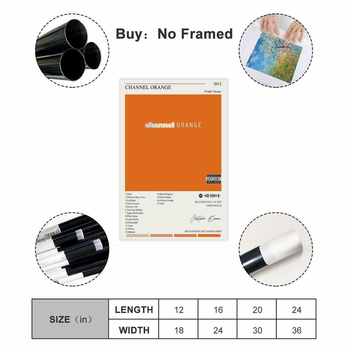 Nomzie Frank Ocean Channel Orange Album Cover Poster 12x18 inches