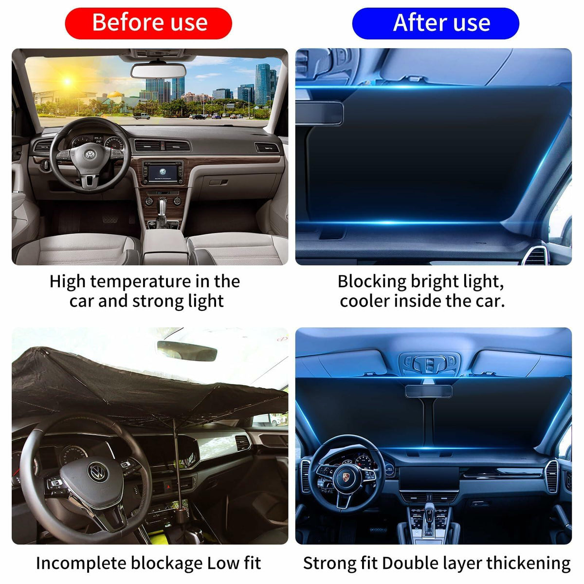 COFSODI Car Windshield Sunshade Double Thickened UV Protection Black