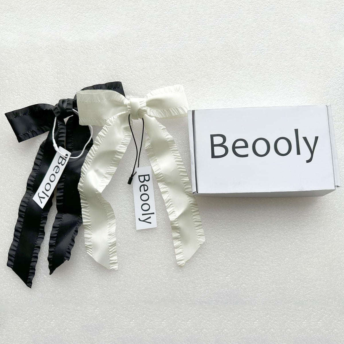 Beooly Hair Bows 2PCS Metal Hair Clips Beige Black Large Barrettes