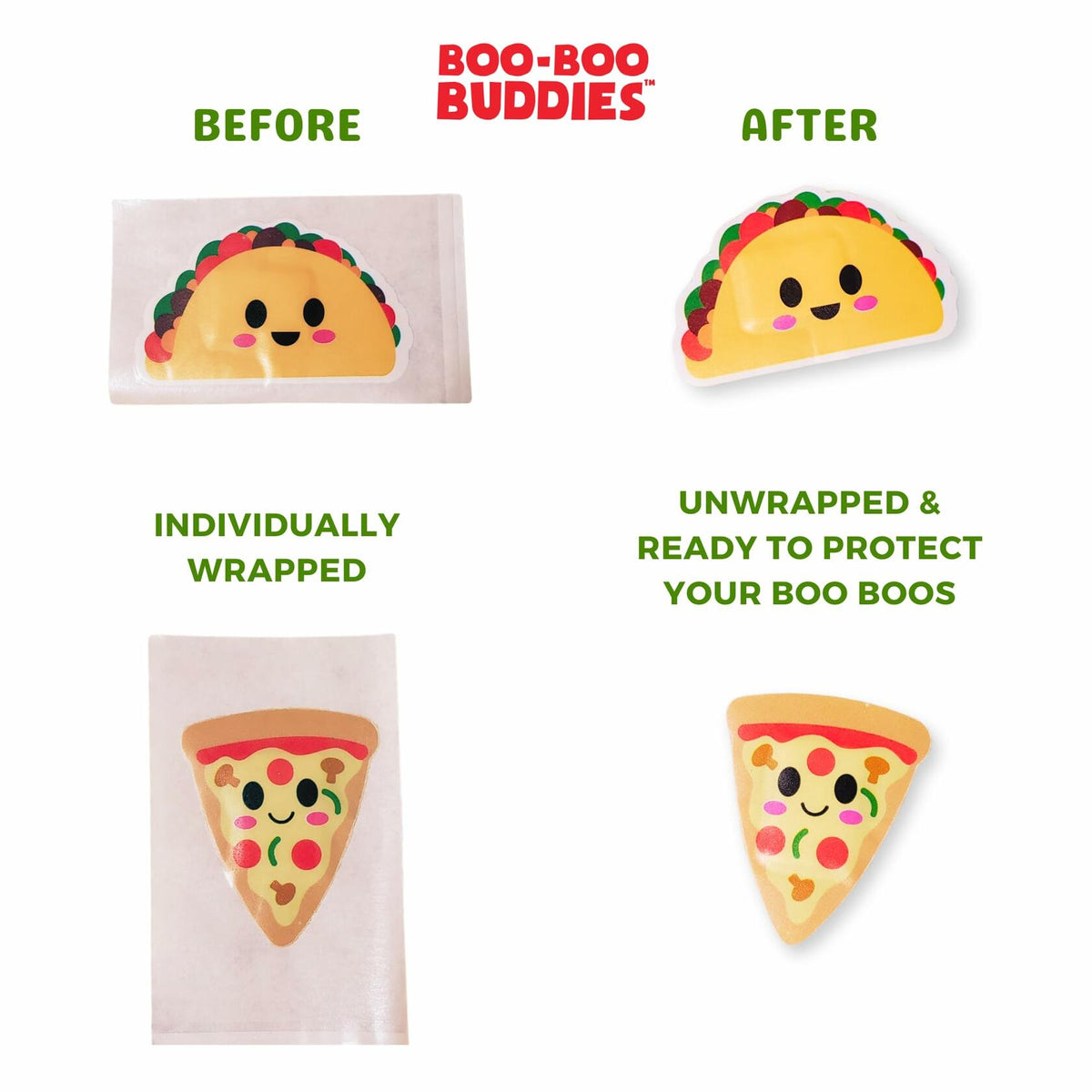 Boo Boo Buddies Kids Adhesive Bandages Pizza Taco 24 Count Sterile