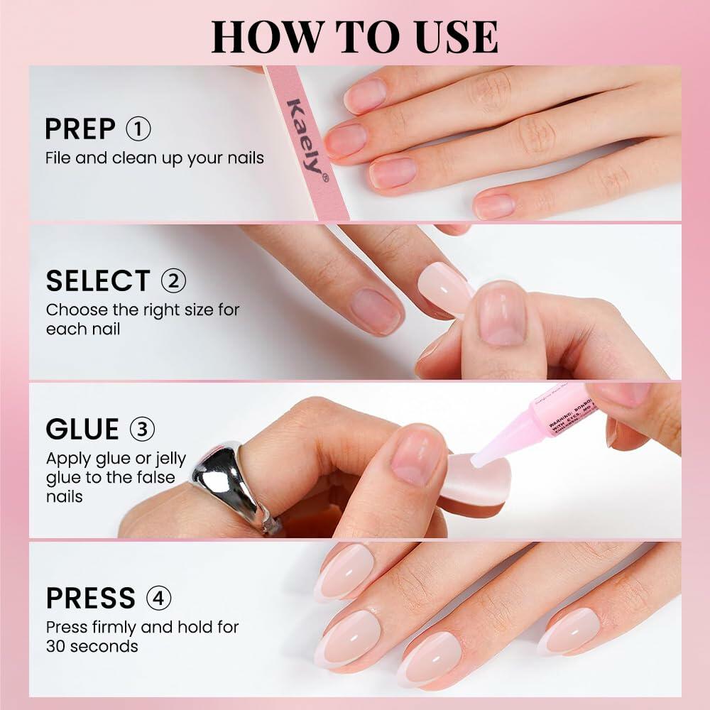 Stbisen Pink French Tip Press On Nails Almond Short Glossy Gel 30Pcs