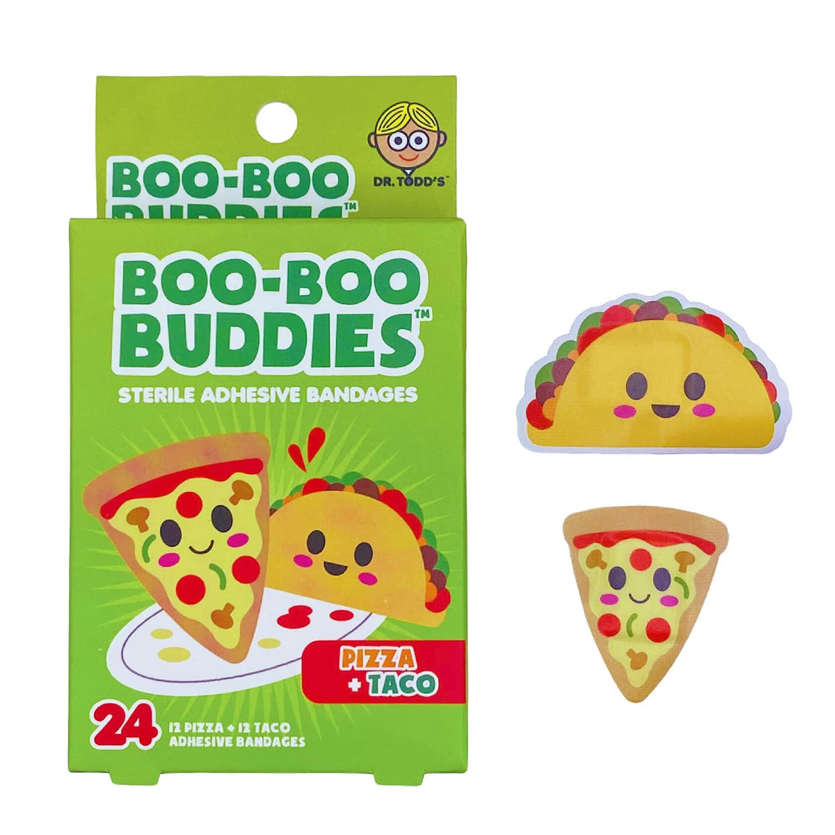 Boo Boo Buddies Kids Adhesive Bandages Pizza Taco 24 Count Sterile