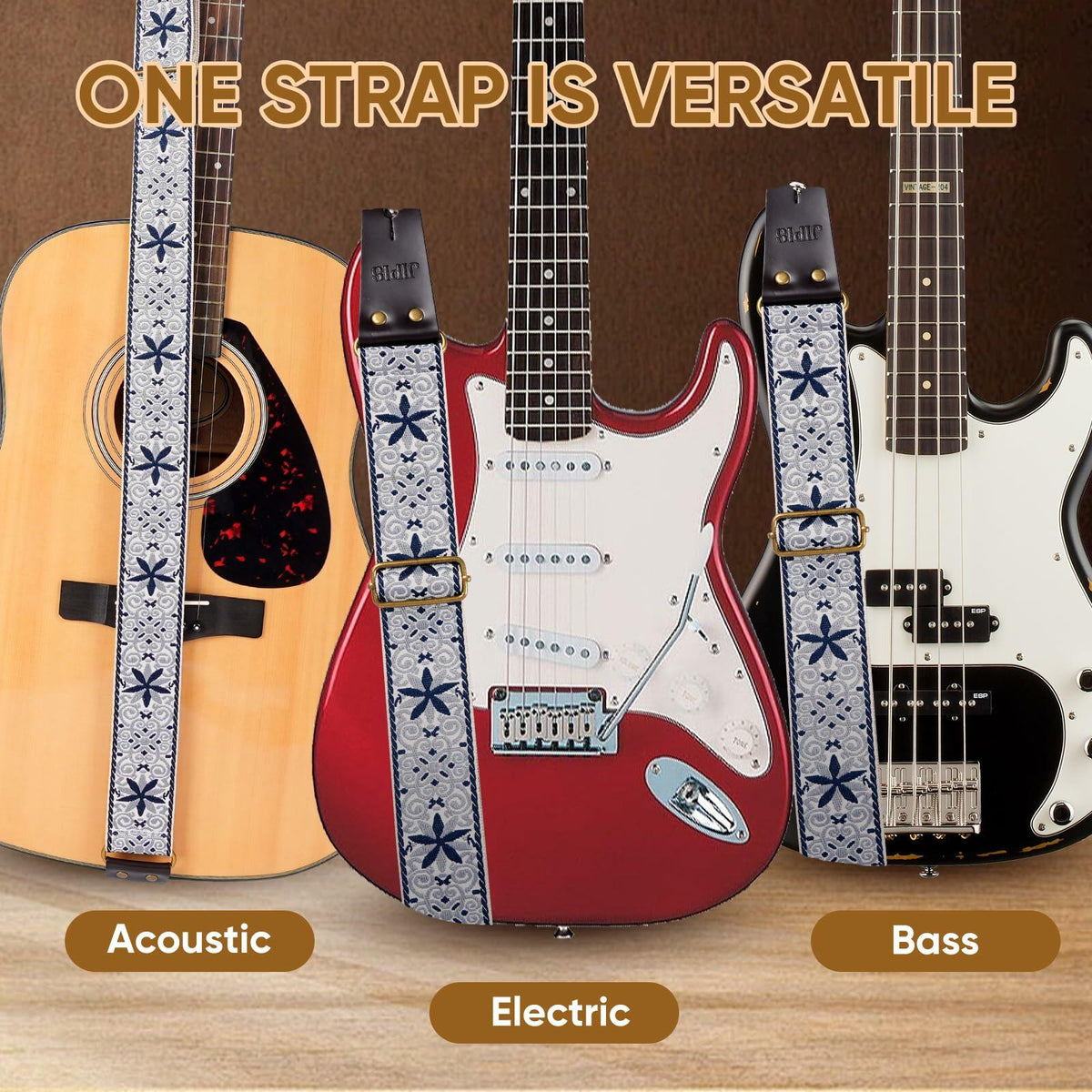JIPIS Guitar Strap GS-89 with Head Strap 2 Buckles and 3 Picks Set