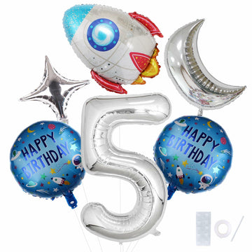 HXOUSE 6Pcs Extra Large Space Balloon Set Rocket Moon Planet 40" No.5