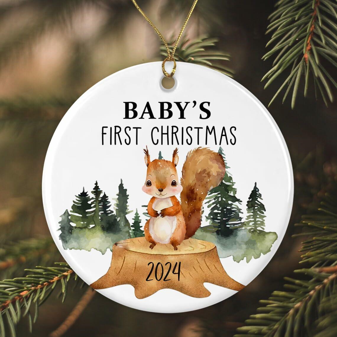 AnhTram97 Squirrel Christmas Ornament 9" White Ceramic Woodland Decor