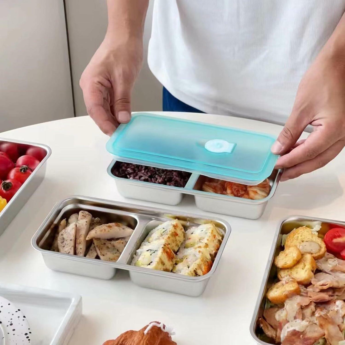LIGIDAR Reusable Snack Containers 2pcs Stainless Steel Double Compartment
