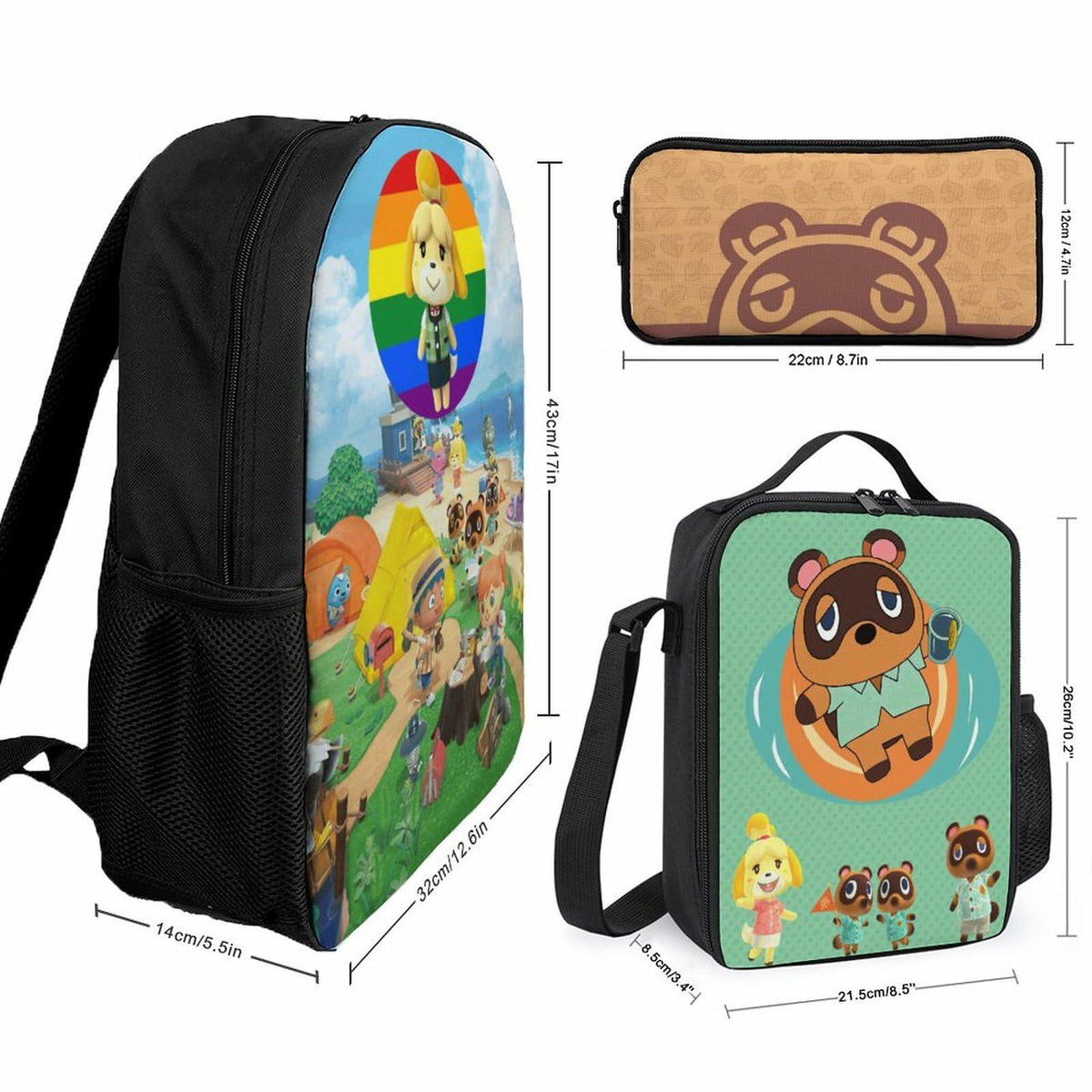BAHELS 3PC Backpack Insulated Lunch Bag Pencil Case Youth Teens Wednes-1