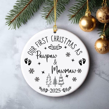 AnhTram97 Our First Christmas Mawmaw Pawpaw Ornament 2025 White Ceramic