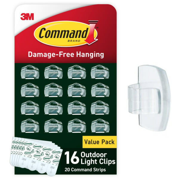 Command Outdoor Light Clips Clear 16 Clips 20 Adhesive Strips