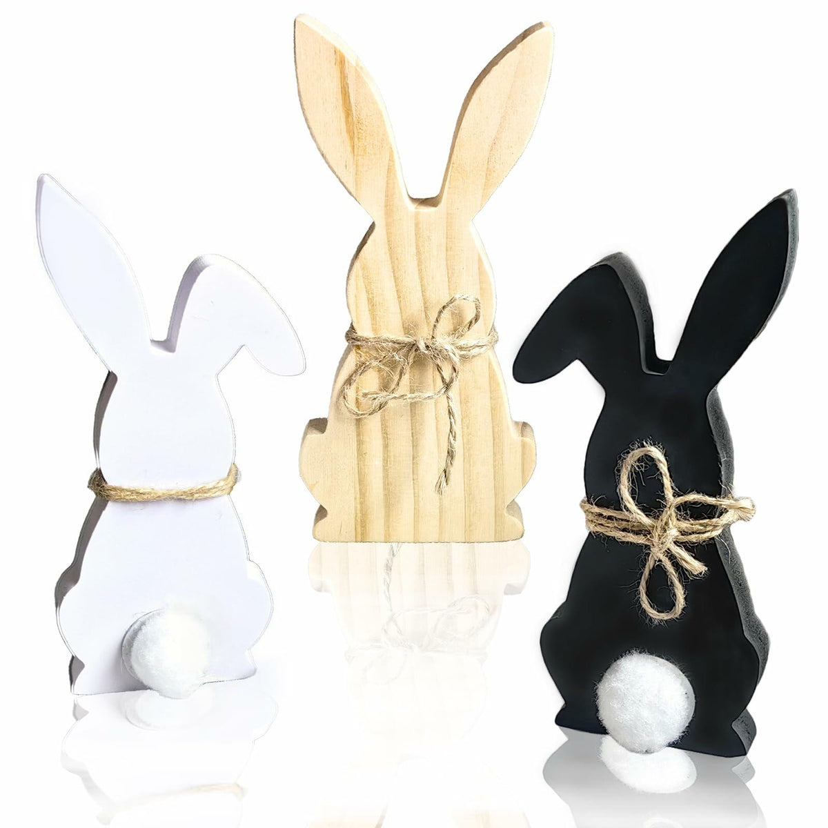 Hryxic 3 Pcs Easter Bunny Wooden Decorations Table Centerpiece White Black