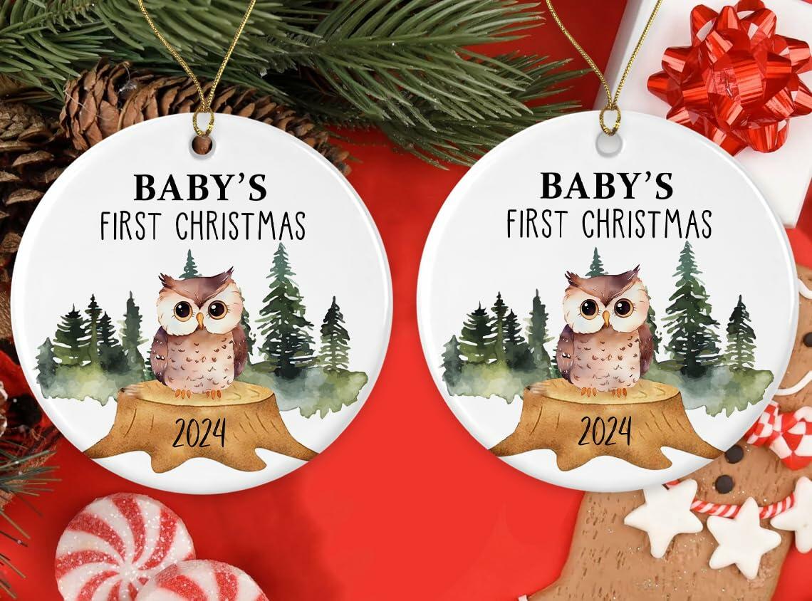 AnhTram97 Owl Baby's First Christmas Ornament Ceramic White Both Sides
