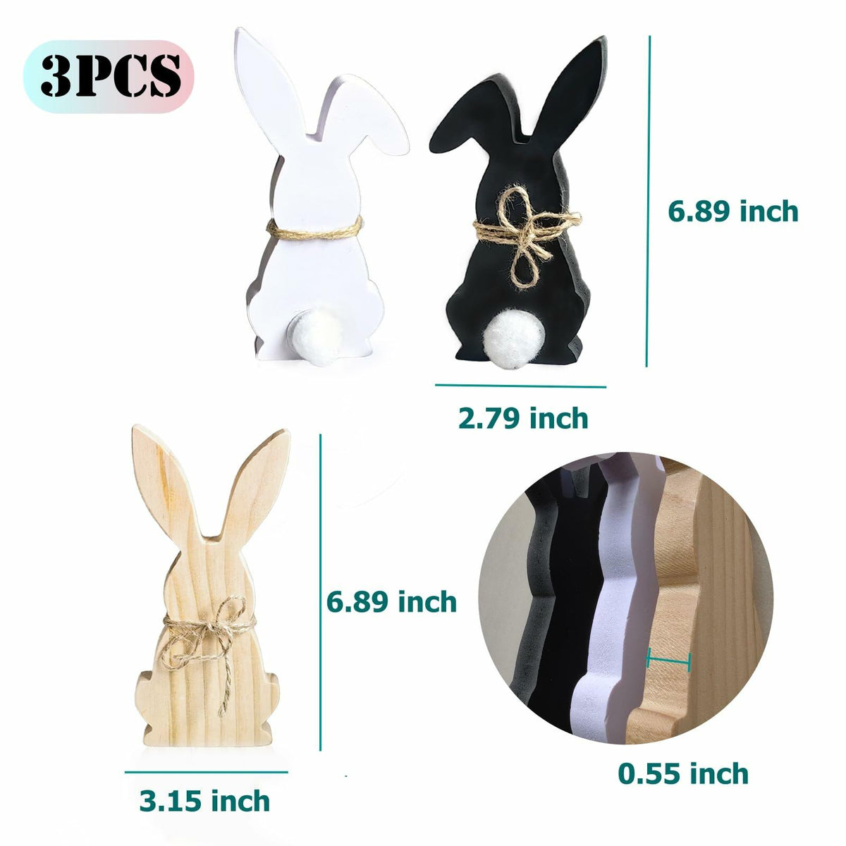 Hryxic 3 Pcs Easter Bunny Wooden Decorations Table Centerpiece White Black