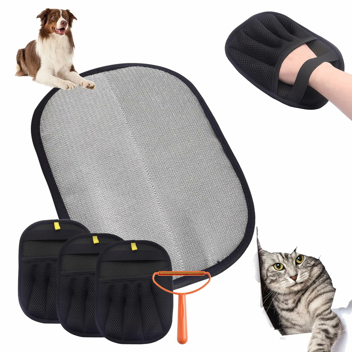 Yangmu 2pcs Electrostatic Pet Hair Remover Gloves for Cats & Dogs Reusable