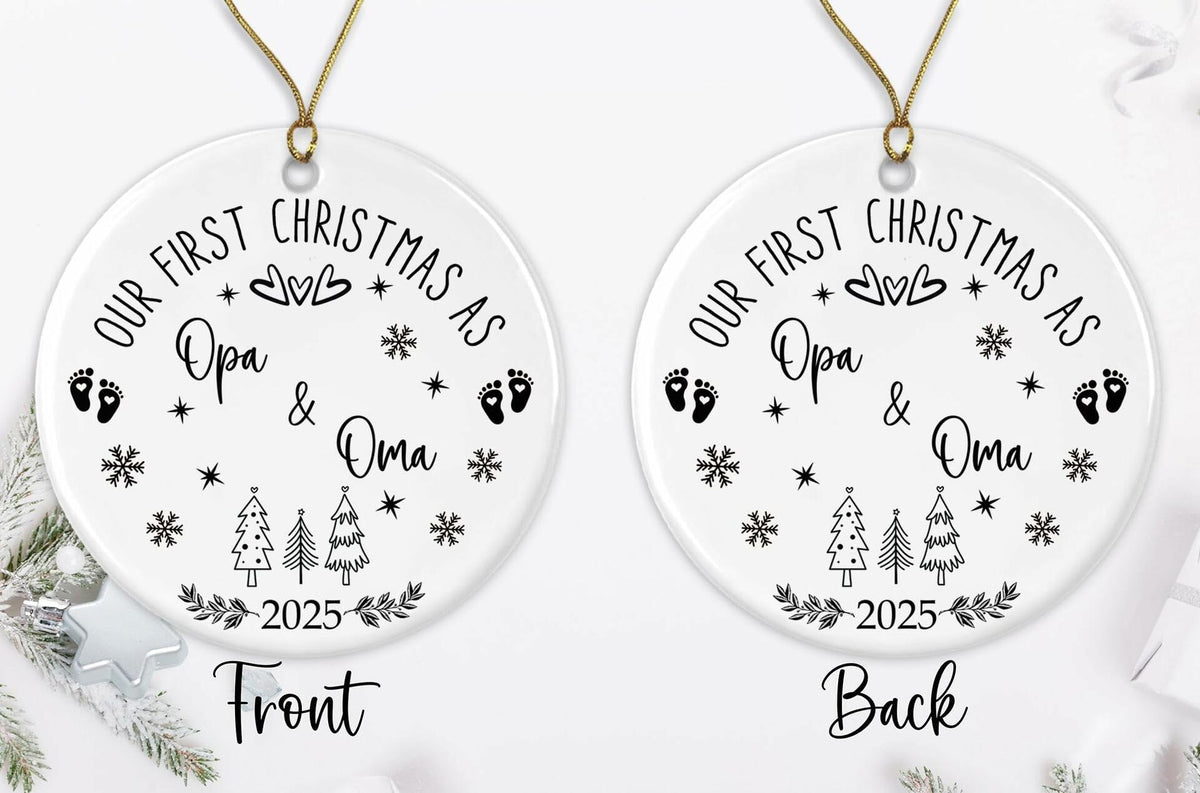AnhTram97 Our First Christmas Oma and Opa Ornament 2025 White Ceramic