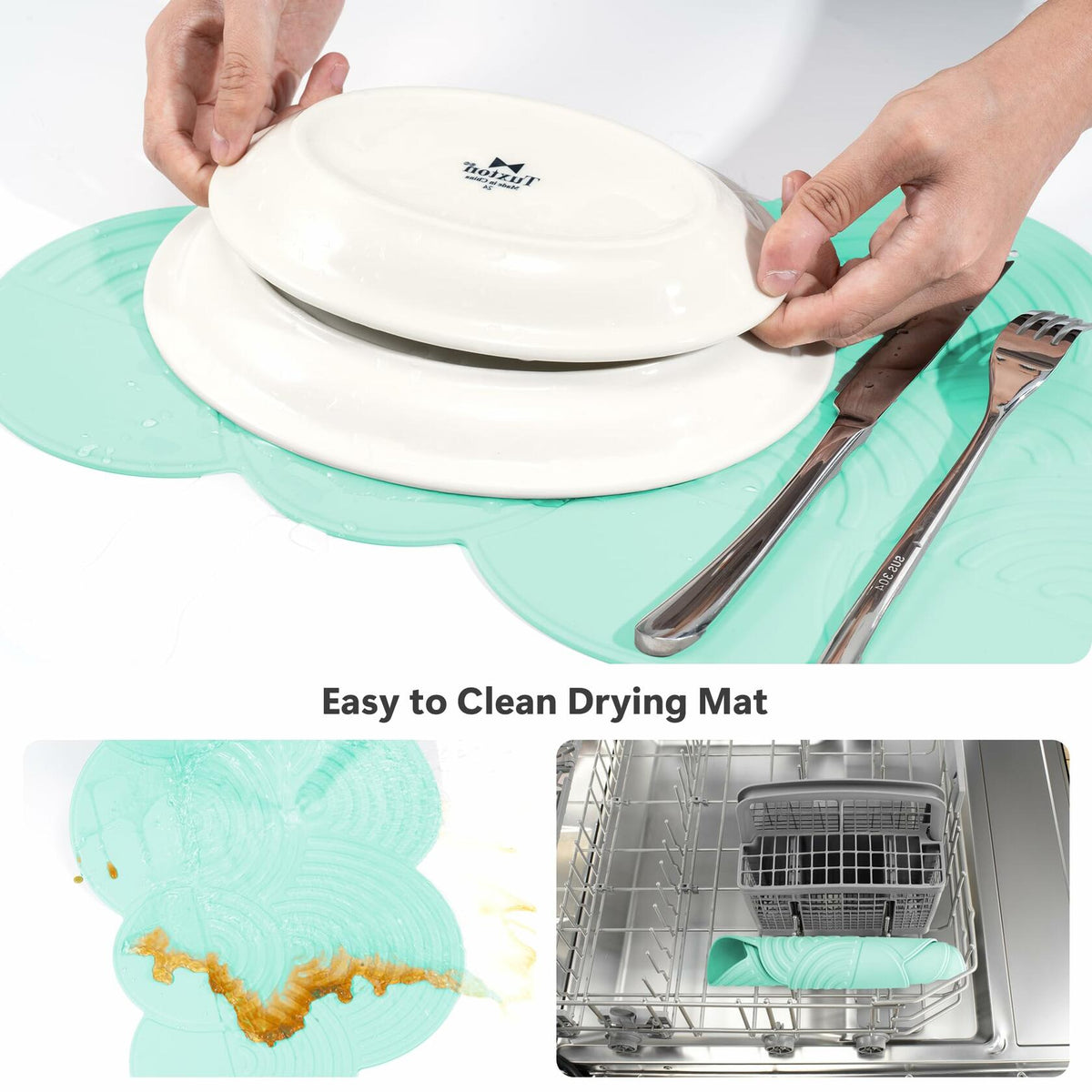 Generic Silicone Cloud-Shaped Dish Drying Mat Heat-Resistant Mintcream