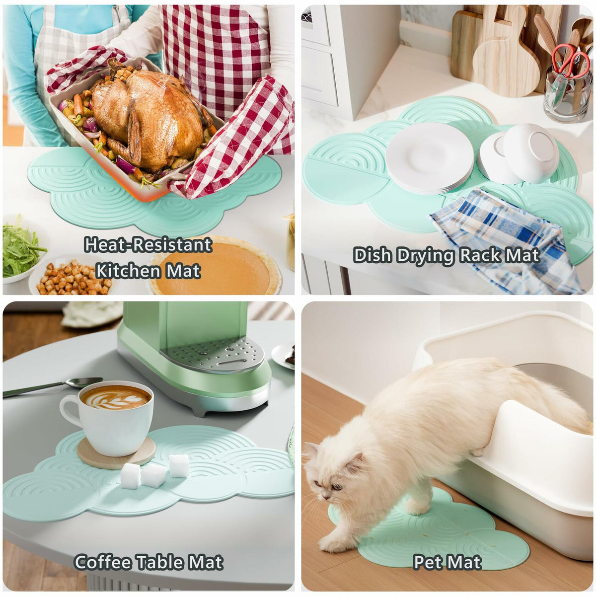 Generic Silicone Cloud-Shaped Dish Drying Mat Heat-Resistant Mintcream