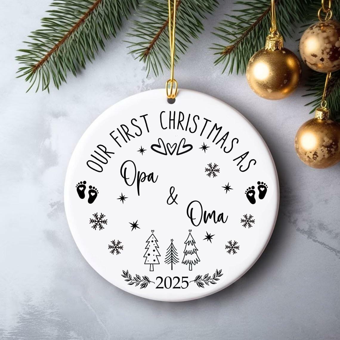 AnhTram97 Our First Christmas Oma and Opa Ornament 2025 White Ceramic