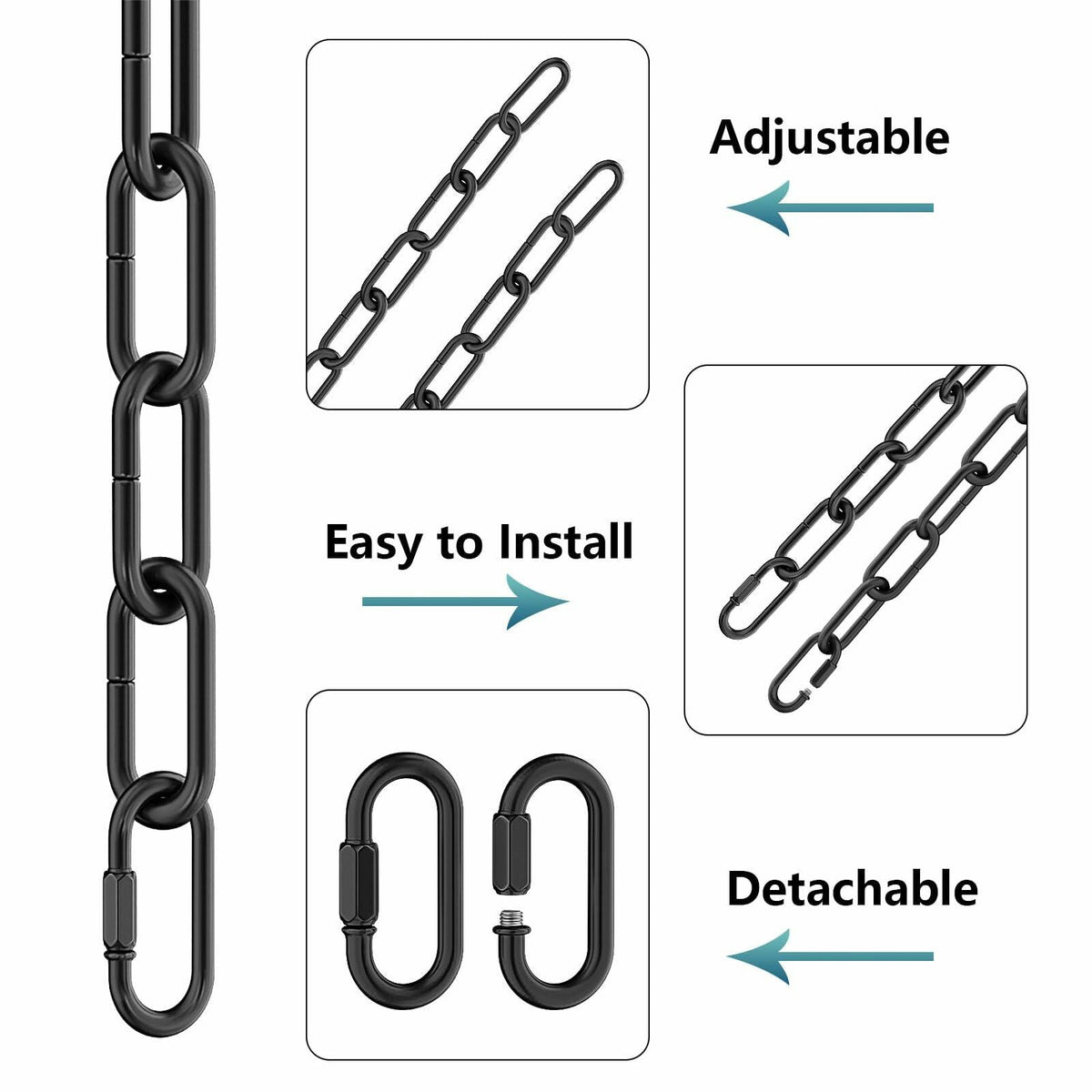 Garini 6ft Industrial Black Metal Light Fixture Chain Pendant Chandelier