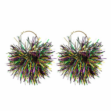 CHUU YUNG Colorful Mardi Gras Carnival Tassel Acrylic Heart Hoop Earrings Style