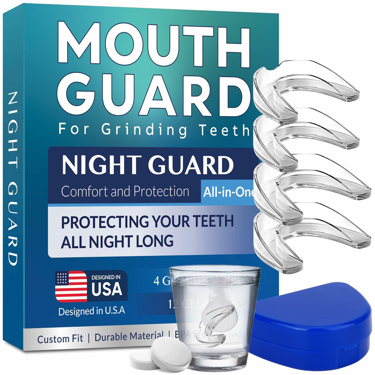 Stafenit Mouth Guard Teeth Protection Sports Clear EVA + 24 Cleaning Tablets