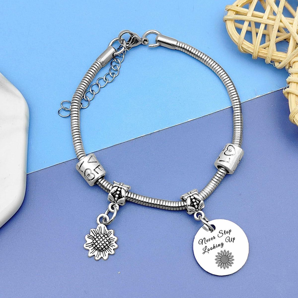 DlaeKua Silver Inspirational Bracelets for Women Motivational Quotes Gift
