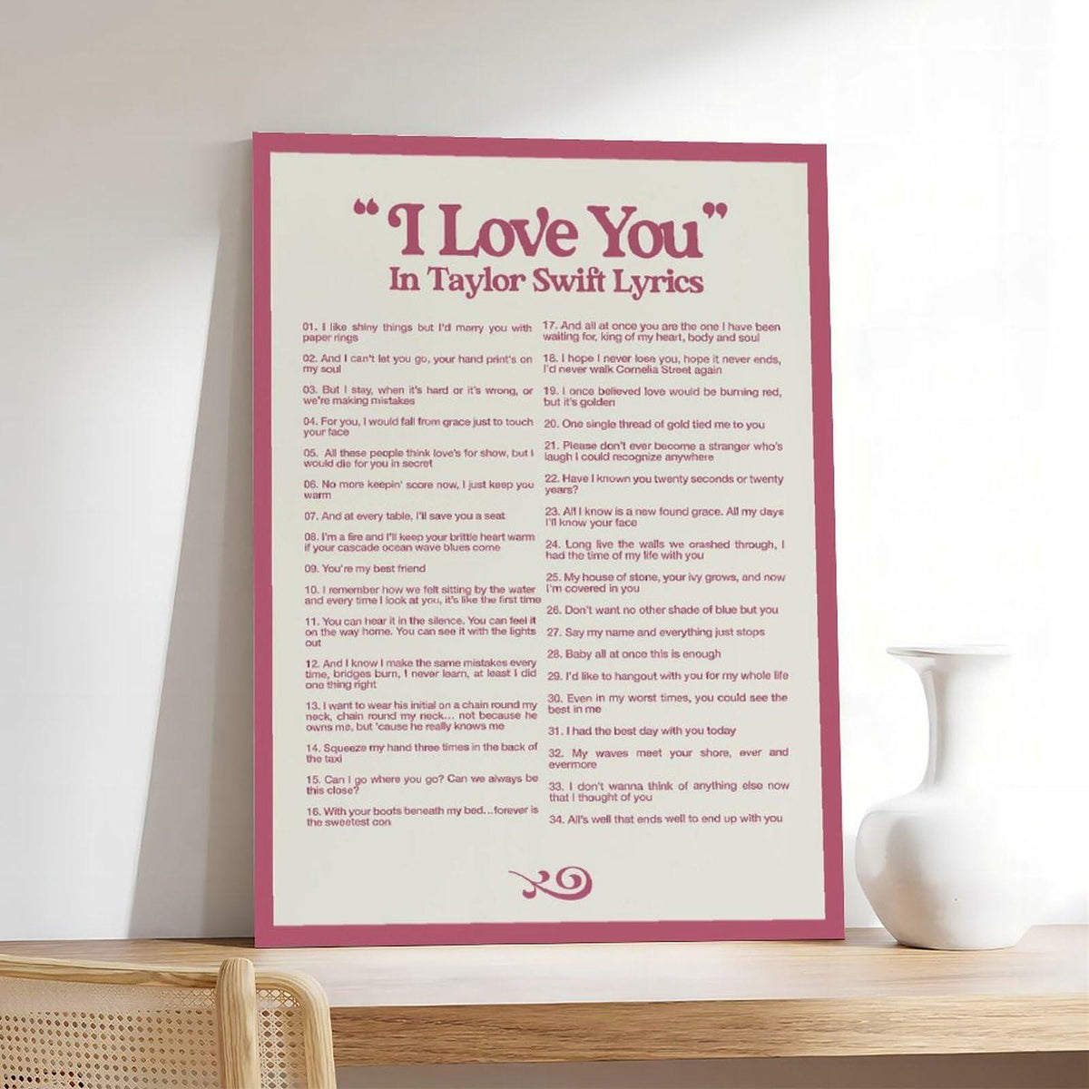 I LOVE YOU Lyrics Canvas Poster 12x18 Bedroom Wall Art Unframed Decor