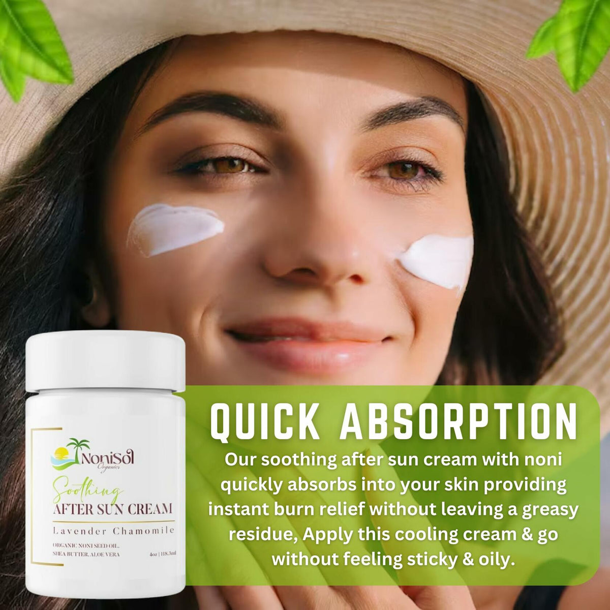 NoniSol Organics After Sun Cream 4oz with Noni Seed Oil Aloe Vera Coconut