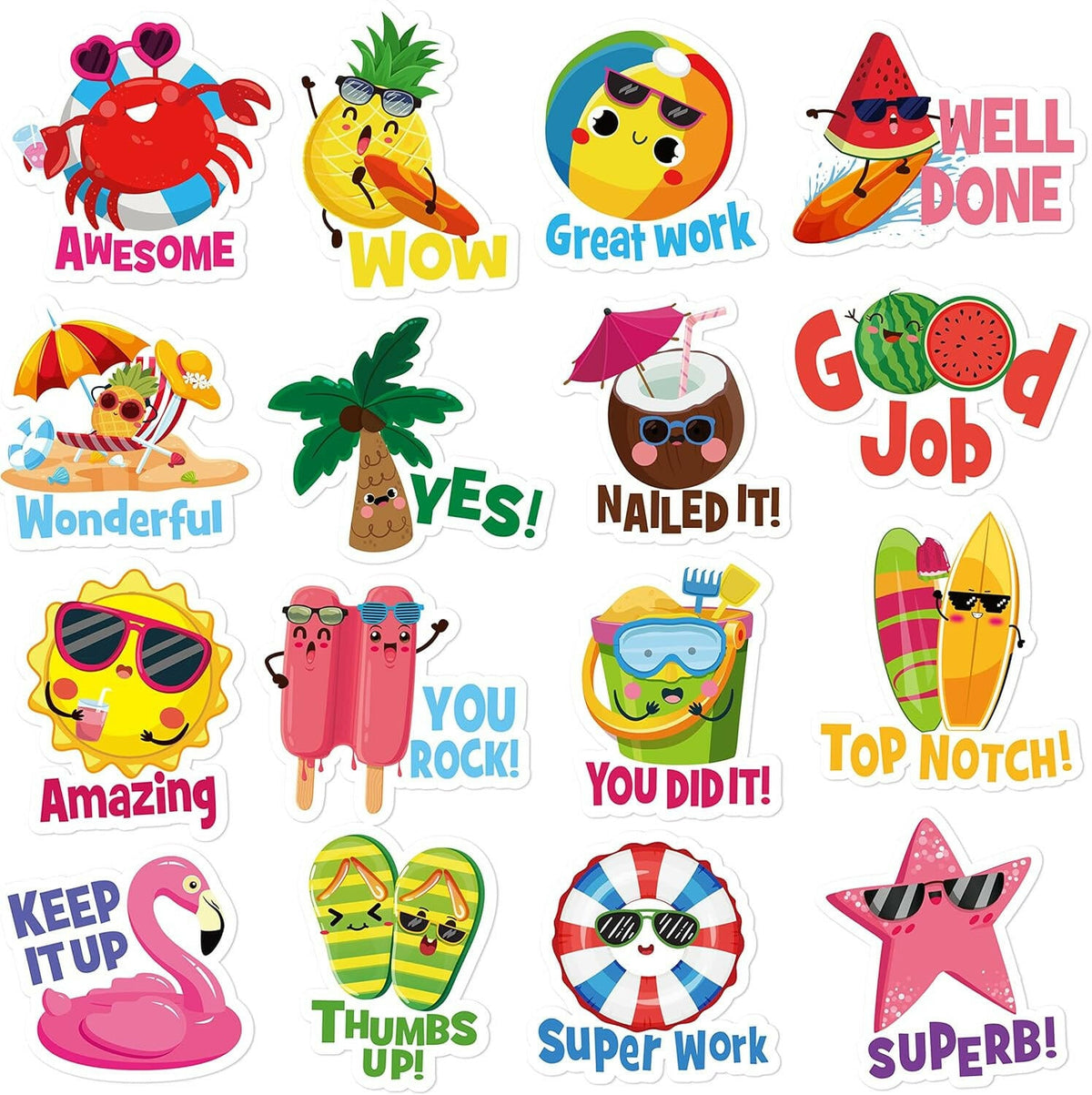 WESILY 50 PCS Summer Teacher Reward Waterproof Vinyl Stickers Cute Beach