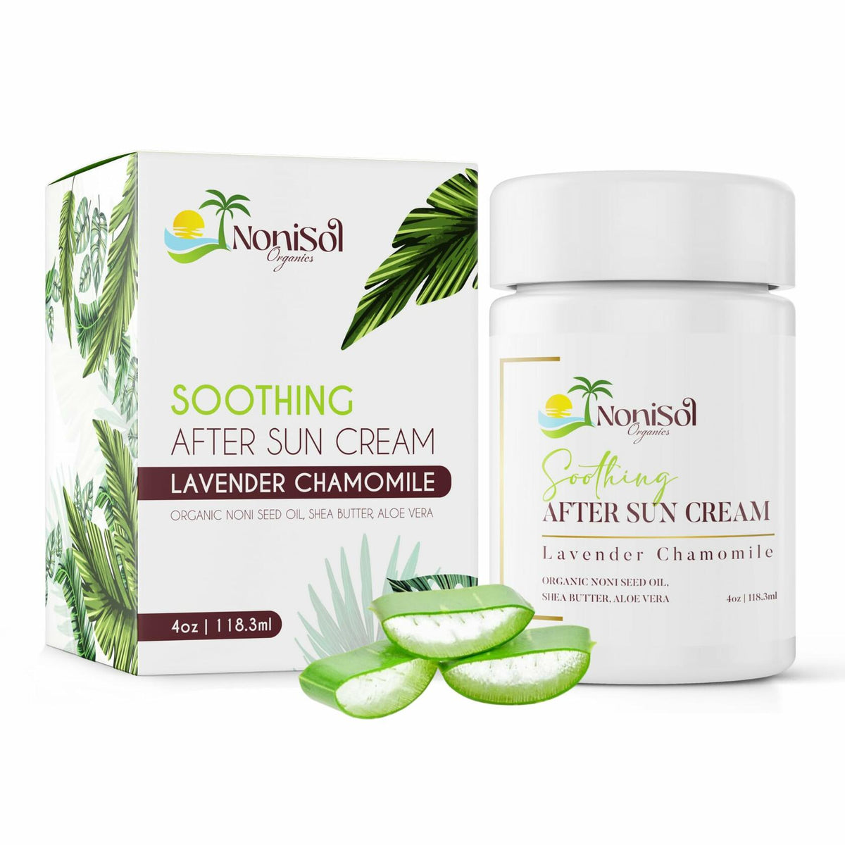NoniSol Organics After Sun Cream 4oz with Noni Seed Oil Aloe Vera Coconut