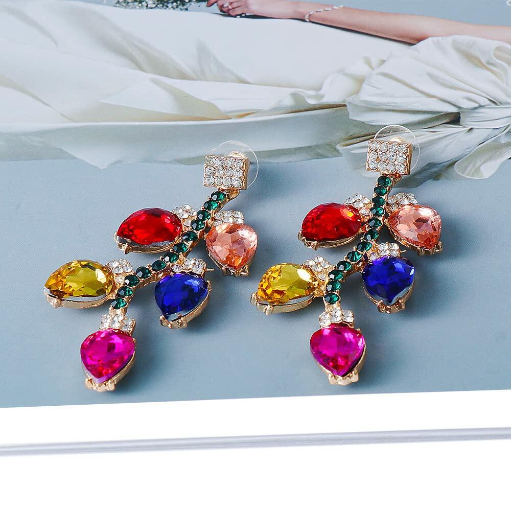 Dtja Crystal Xmas Leaf Dangle Earrings Women Colorful Cubic Zirconia Big Style
