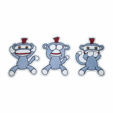 pipomama 3PCS Monkey Eye Mouth Ear Iron-On Embroidered Applique Patches