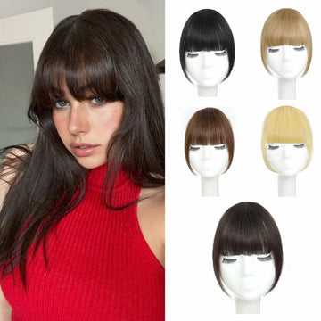 WZNBBOY Synthetic Clip in Bangs Hair Extensions Brown Black Wispy Fringe