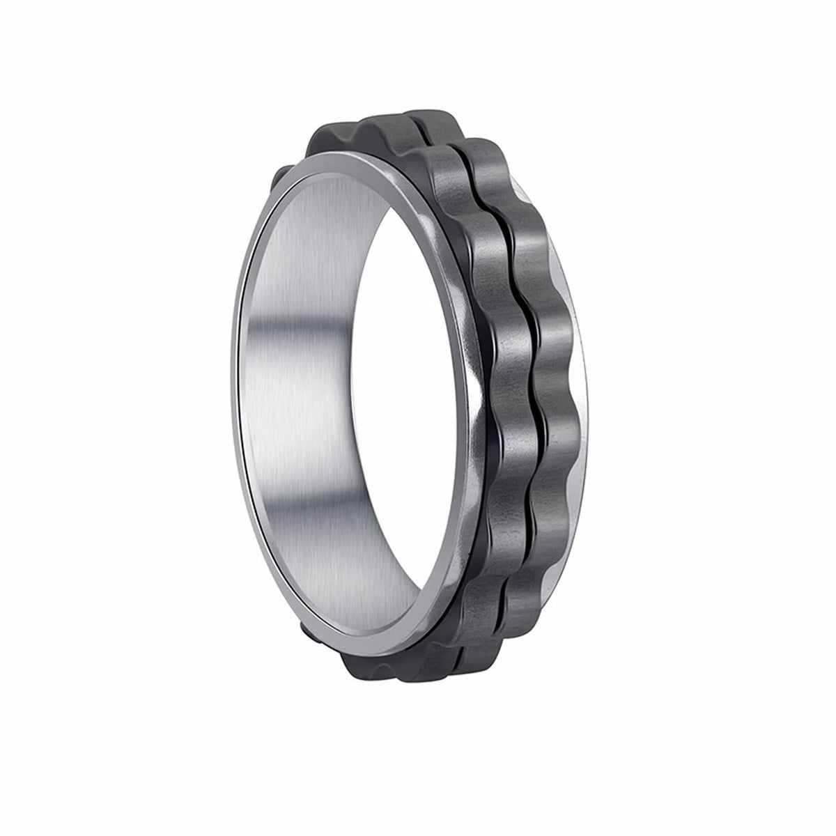 Udolfly Titanium Steel Womens Fidget Spinner Ring Silver Black Size 8