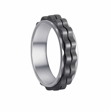 Udolfly Titanium Steel Womens Fidget Spinner Ring Silver Black Size 8