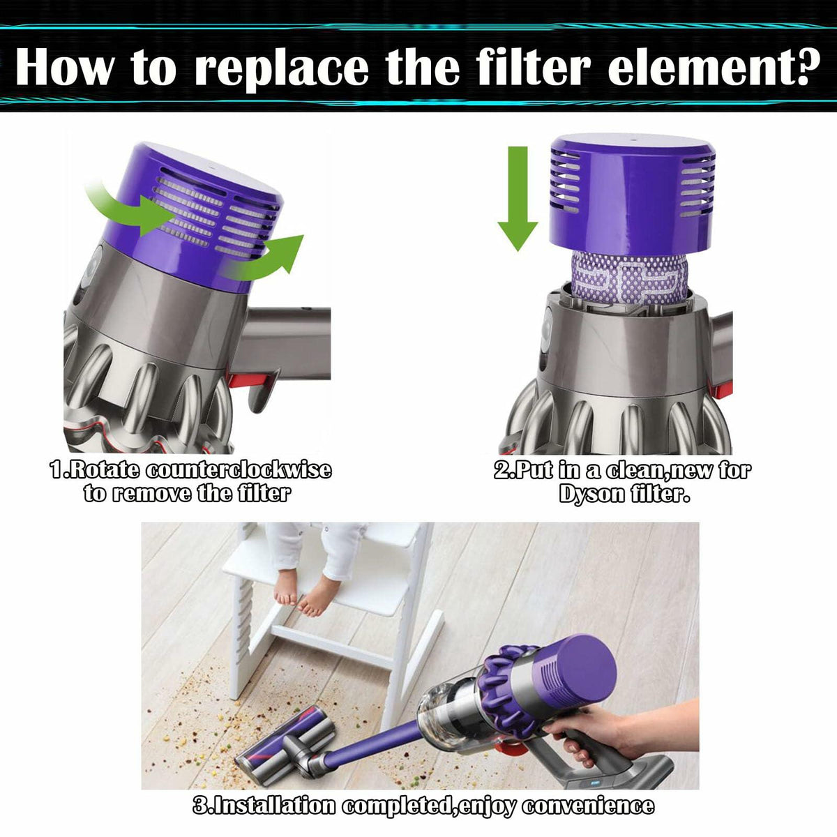 Pdoucgia Dyson V10 Vacuum Cleaner Filter Replacement 2 Pack + Brush