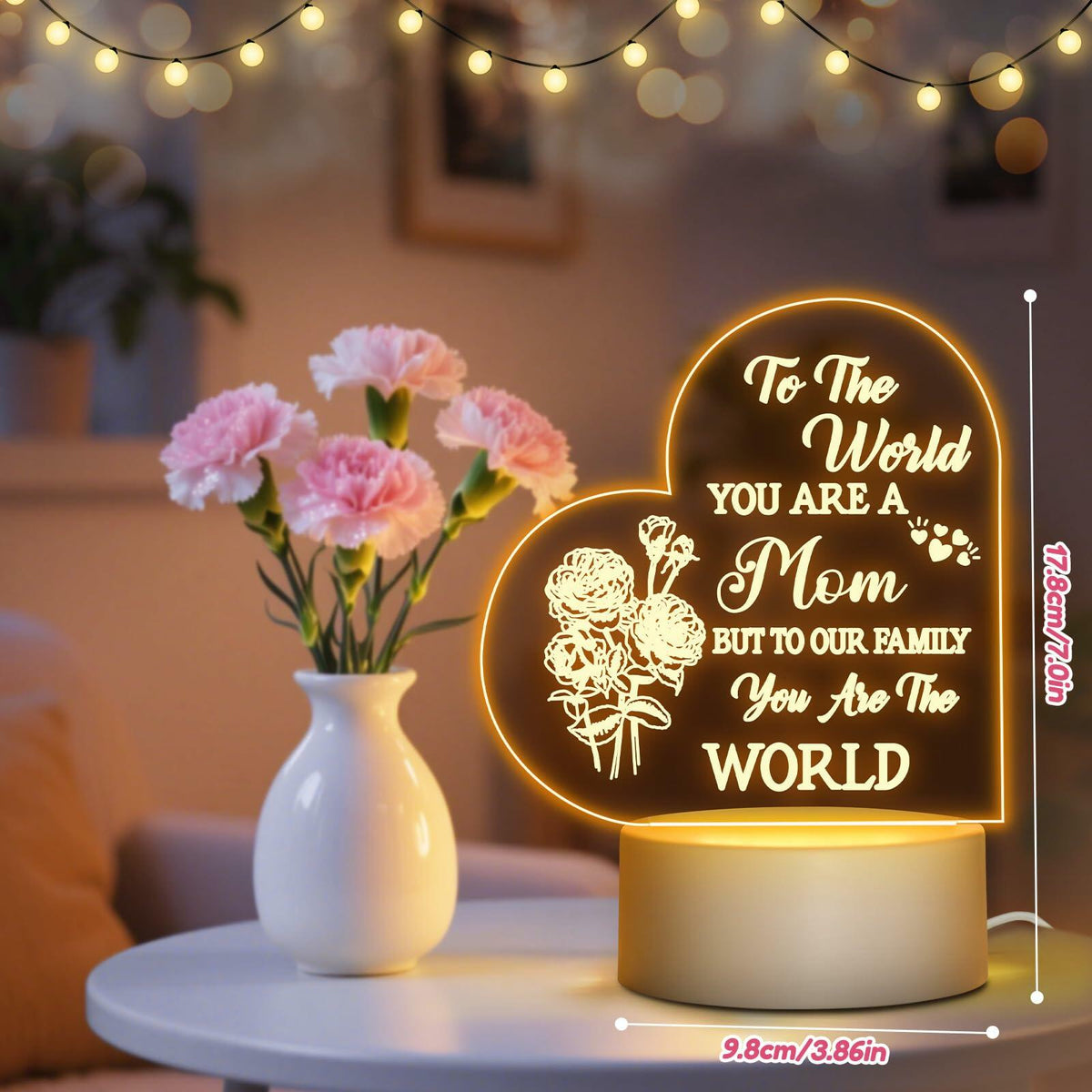 Winzwon Personalized Acrylic Night Light for Mom White Room Decor