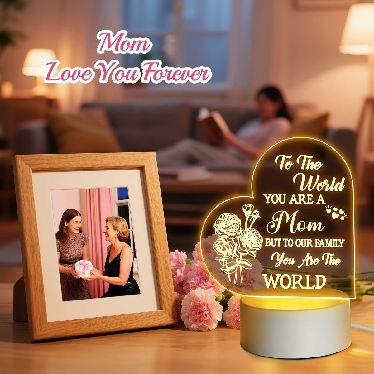 Winzwon Personalized Acrylic Night Light for Mom White Room Decor