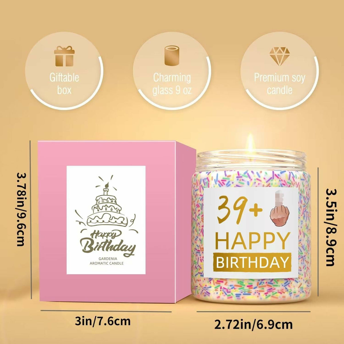 XIZIDA Funny 40th Birthday Candle Lavender Scented Soy Wax 9oz Glass Gift