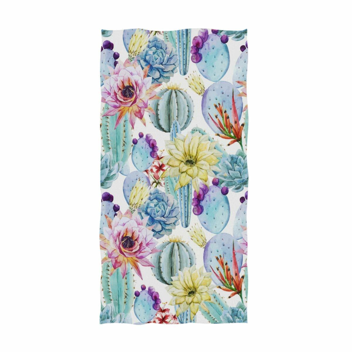 Naanle Tropical Blooming Cactus Guest Hand Towels Leaves Pattern 16x30 Inch