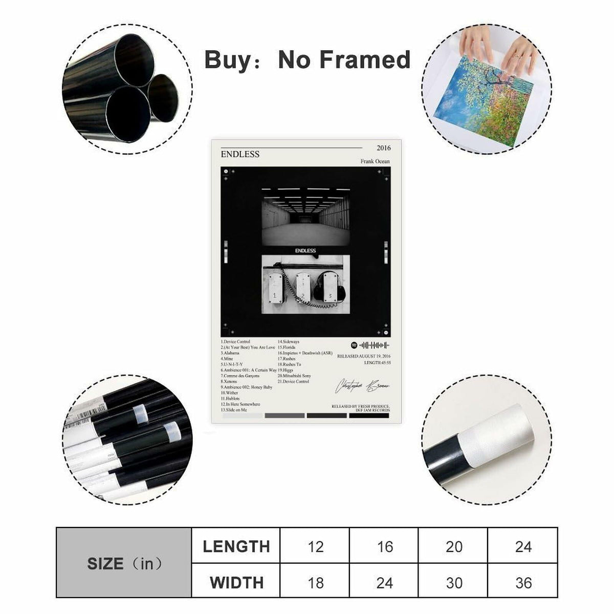 Nomzie Frank Ocean Endless Album Cover Poster Wall Art 12x18in