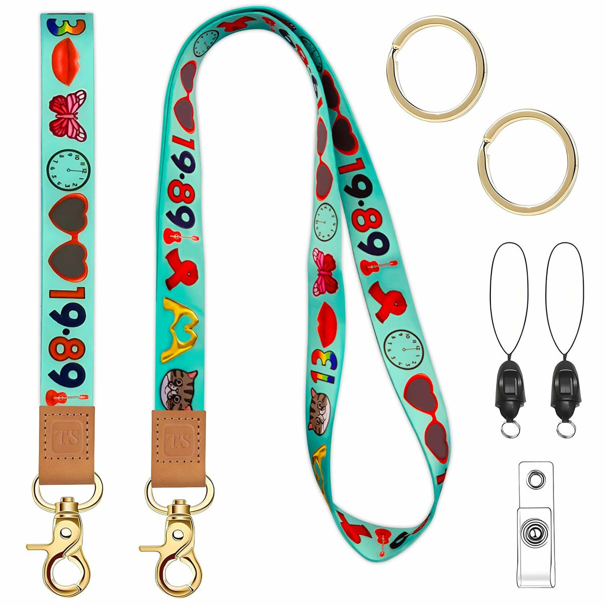 Concert Accessory Set 2-Piece Keychain&Lanyard Lips Guitar Butterfly 13 Graphics
